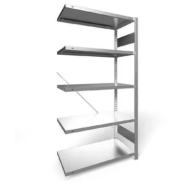 Dugaszolható állvány CLIP, mag.: 2000 mm, 5 polc 1000 x 500 mm, teherbírás 100 kg, horganyzott, toldalék állvány