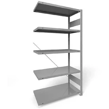 Dugaszolható állvány CLIP, mag.: 2000 mm, 5 polc 1000 x 600 mm, teherbírás 100 kg, világosszürke RAL7035, toldalék állvány