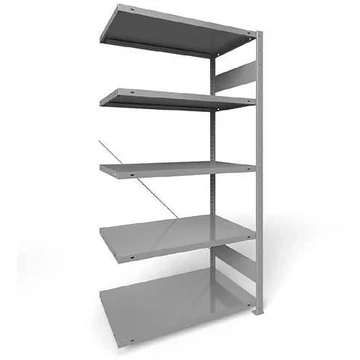 Dugaszolható állvány CLIP, mag.: 2000 mm, 5 polc 1000 x 600 mm, teherbírás 230 kg, világosszürke RAL7035, toldalék állvány