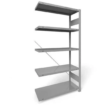 Dugaszolható állvány CLIP, mag.: 2000 mm, 5 polc 1000 x 400 mm, teherbírás 100 kg, világosszürke RAL7035, toldalék állvány