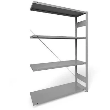 Dugaszolható állvány CLIP, mag.: 2000 mm, 4 polc 1300 x 400 mm, teherbírás 230 kg, világosszürke RAL7035, toldalék állvány