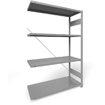 Dugaszolható állvány CLIP, mag.: 2000 mm, 4 polc 1300 x 500 mm, teherbírás 230 kg, világosszürke RAL7035, toldalék állvány