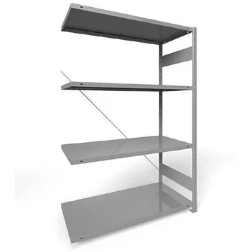 Dugaszolható állvány CLIP, mag.: 2000 mm, 4 polc 1300 x 600 mm, teherbírás 230 kg, világosszürke RAL7035, toldalék állvány