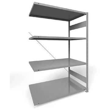 Dugaszolható állvány CLIP, mag.: 2000 mm, 4 polc 1300 x 800 mm, teherbírás 230 kg, világosszürke RAL7035, toldalék állvány