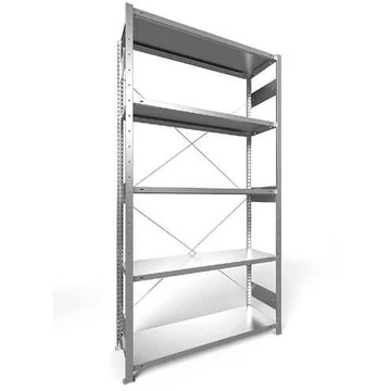 Dugaszolható állvány CLIP, mag.: 2500 mm, 5 polc 1300 x 400 mm, teherbírás 230 kg, horganyzott, alapelem