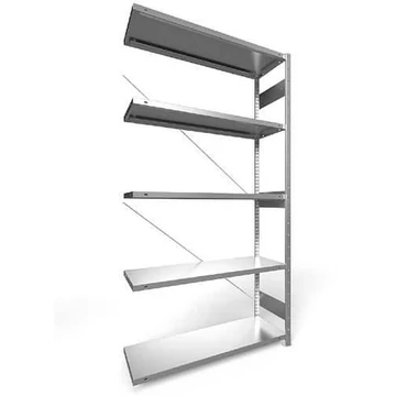 Dugaszolható állvány CLIP, mag.: 2500 mm, 5 polc 1300 x 400 mm, teherbírása 230 kg, horganyzott, toldalék állvány