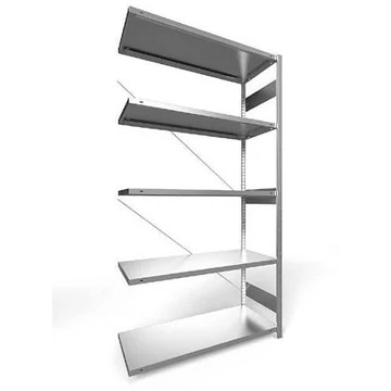 Dugaszolható állvány CLIP, mag.: 2500 mm, 5 polc 1300 x 500 mm, teherbírása 230 kg, horganyzott, toldalék állvány