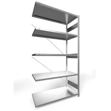 Dugaszolható állvány CLIP, mag.: 2500 mm, 5 polc 1300 x 600 mm, teherbírása 230 kg, horganyzott, toldalék állvány