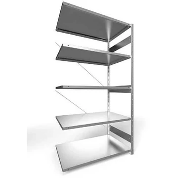 Dugaszolható állvány CLIP, mag.: 2500 mm, 5 polc 1300 x 800 mm, teherbírása 230 kg, horganyzott, toldalék állvány