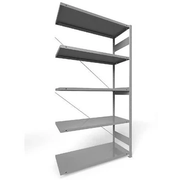 Dugaszolható állvány CLIP, mag.: 2500 mm, 5 polc 1300 x 500 mm, teherbírás 230 kg, világosszürke RAL7035, toldalék állvány