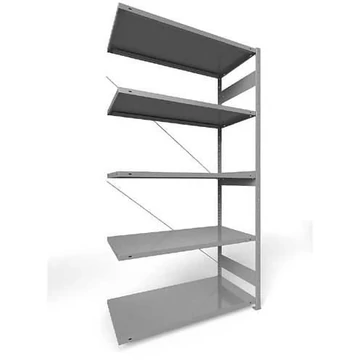 Dugaszolható állvány CLIP, mag.: 2500 mm, 5 polc 1300 x 600 mm, teherbírás 230 kg, világosszürke RAL7035, toldalék állvány