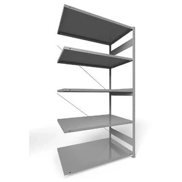 Dugaszolható állvány CLIP, mag.: 2500 mm, 5 polc 1300 x 800 mm, teherbírás 230 kg, világosszürke RAL7035, toldalék állvány