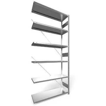 Dugaszolható állvány, mag.: 3000 mm, 6 polc 1300 x 400 mm, teherbírása 230 kg, horganyzott, toldalék állvány
