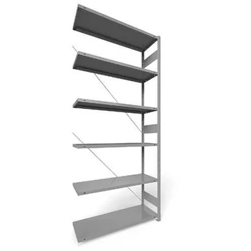 Dugaszolható állvány CLIP, mag.: 3000 mm, 6 polc 1300 x 400 mm, teherbírás 230 kg, világosszürke RAL7035, toldalék állvány