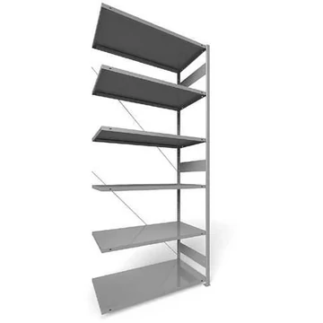 Dugaszolható állvány CLIP, mag.: 3000 mm, 6 polc 1300 x 600 mm, teherbírás 230 kg, világosszürke RAL7035, toldalék állvány