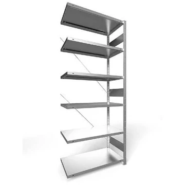 Dugaszolható állvány CLIP, mag.: 2500 mm, 6 polc 1000 x 500 mm, teherbírása 330 kg, horganyzott, toldalék állvány