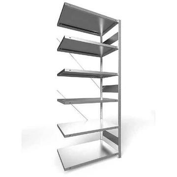 Dugaszolható állvány CLIP, mag.: 2500 mm, 6 polc 1000 x 600 mm, teherbírása 330 kg, horganyzott, toldalék állvány