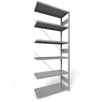 Dugaszolható állvány CLIP, mag.: 2500 mm, 6 polc 1000 x 400 mm, teherbírása 330 kg, világosszürke RAL7035, toldalék állvány