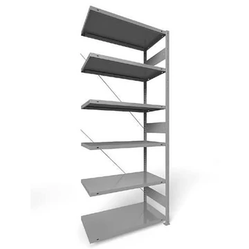 Dugaszolható állvány CLIP, mag.: 2500 mm, 6 polc 1000 x 500 mm, teherbírása 330 kg, világosszürke RAL7035, toldalék állvány