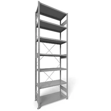 Dugaszolható állvány CLIP, mag.: 3000 mm, 7 polc 1000 x 400 mm, teherbírása 230 kg, világosszürke RAL7035, alapelem