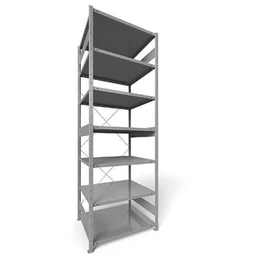 Dugaszolható állvány CLIP, mag.: 3000 mm, 7 polc 1000 x 800 mm, teherbírása 230 kg, világosszürke RAL7035, alapelem