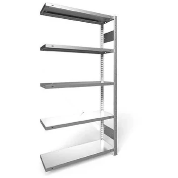 CLIP rögzíthető polc hosszanti csavarokkal, mag.: 2000 mm, 5 polc 1000 x 400 mm, teherbírása 230 kg, horganyzott, toldalék állvány