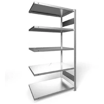 CLIP rögzíthető polc hosszanti csavarokkal, mag.: 2000 mm, 5 polc 1000 x 800 mm, teherbírása 230 kg, horganyzott, toldalék állvány