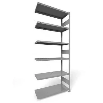 CLIP rögzíthető polc hosszanti csavarokkal, mag.: 2500 mm, 6 polc 1000 x 300 mm, teherbírás 100 kg, világosszürke RAL7035, kiegészítő elem