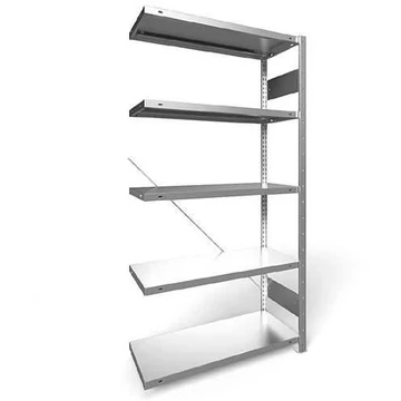 Dugaszolható állvány CLIP, mag.: 2000 mm, 5 polc 1000 x 400 mm, teherbírása 330 kg, horganyzott, toldalék állvány