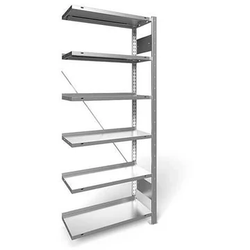 Dugaszolható irattartó állvány COMPACT, egyoldalas, 6 polc, ma x szé: 1850 x 750 mm, horganyzott, toldalék állvány