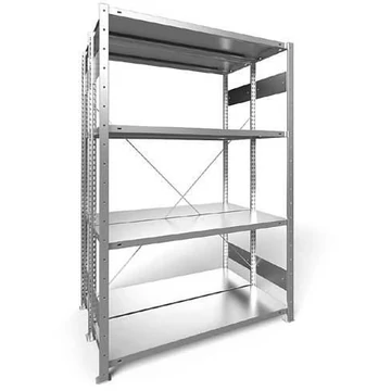 Dugaszolható állvány CLIP, kétoldalas, mag.: 2000 mm, 2 x 4 polc 1300 x 400 mm, teherbírása 230 kg, horganyzott, alapelem