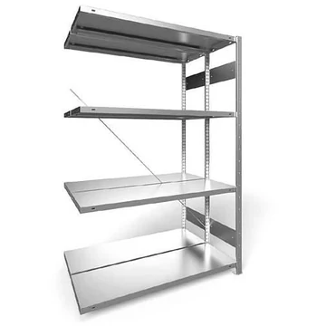 Dugaszolható állvány CLIP, kétoldalas, mag.: 2000 mm, 2 x 4 polc 1300 x 400 mm, teherbírása 230 kg, horganyzott, toldalék állvány