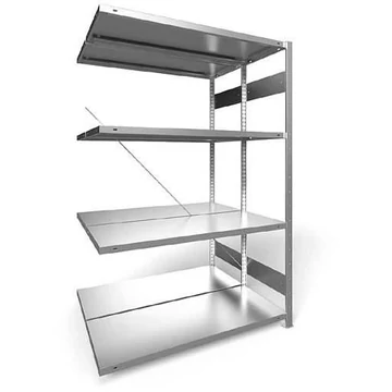 Dugaszolható állvány CLIP, kétoldalas, mag.: 2000 mm, 2 x 4 polc 1300 x 500 mm, teherbírása 230 kg, horganyzott, toldalék állvány