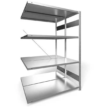 Dugaszolható állvány, kétoldalas, mag.: 2000 mm, 2 x 4 polc 1300 x 600 mm, teherbírása 230 kg, horganyzott, toldalék állvány