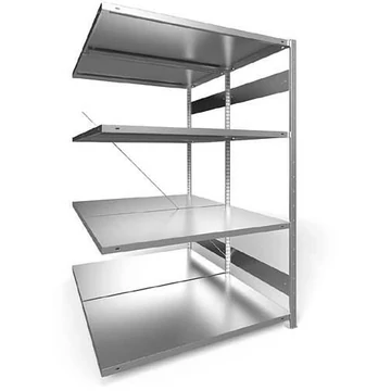 Dugaszolható állvány CLIP, kétoldalas, mag.: 2000 mm, 2 x 4 polc 1300 x 800 mm, teherbírása 230 kg, horganyzott, toldalék állvány