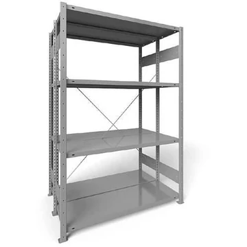 Dugaszolható állvány CLIP, kétoldalas, mag.: 2000 mm, 2 x 4 polc 1300 x 400 mm, teherbírás 230 kg, világosszürke RAL7035, alapelem