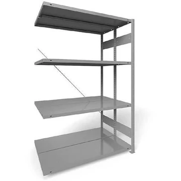 Dugaszolható állvány CLIP, kétoldalas, mag.: 2000 mm, 2 x 4 polc 1300 x 400 mm, teherbírás 230 kg, világosszürke RAL7035, toldalék állvány