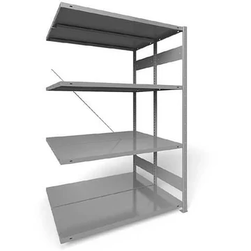 CLIP befogható polc, kétoldalas, mag.: 2000 mm, 2 x 4 polc 1300 x 500 mm, teherbírás 230 kg, világosszürke RAL7035, toldalék állvány