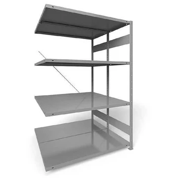 Dugaszolható állvány CLIP, kétoldalas, mag.: 2000 mm, 2 x 4 polc 1300 x 600 mm, teherbírás 230 kg, világosszürke RAL7035, toldalék állvány