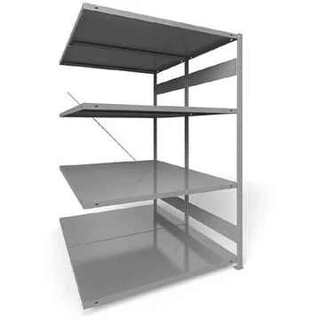 Dugaszolható állvány CLIP, kétoldalas, mag.: 2000 mm, 2 x 4 polc 1300 x 800 mm, teherbírás 230 kg, világosszürke RAL7035, toldalék állvány