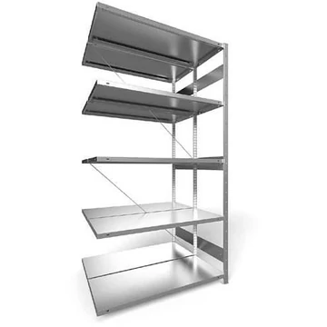 CLIP befogható polc, kétoldalas, mag.: 2500 mm, 2 x 5 polc 1300 x 500 mm, teherbírása 230 kg, horganyzott, toldalék állvány