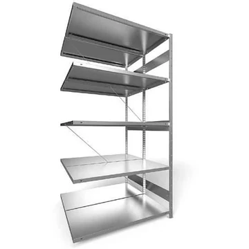 Dugaszolható állvány, kétoldalas, mag.: 2500 mm, 2 x 5 polc 1300 x 600 mm, teherbírása 230 kg, horganyzott, toldalék állvány