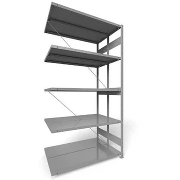 Dugaszolható állvány CLIP, kétoldalas, mag.: 2500 mm, 2 x 5 polc 1300 x 400 mm, teherbírás 230 kg, világosszürke RAL7035, toldalék állvány