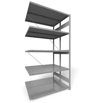 Dugaszolható állvány CLIP, kétoldalas, mag.: 2500 mm, 2 x 5 polc 1300 x 500 mm, teherbírás 230 kg, világosszürke RAL7035, toldalék állvány