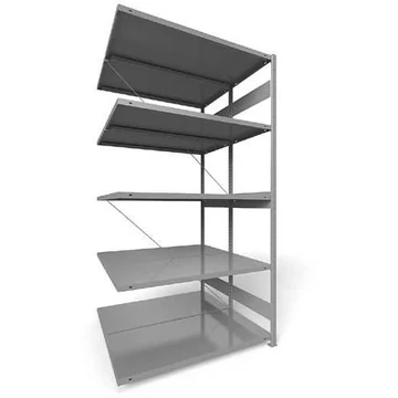 Dugaszolható állvány CLIP, kétoldalas, mag.: 2500 mm, 2 x 5 polc 1300 x 600 mm, teherbírás 230 kg, világosszürke RAL7035, toldalék állvány