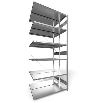 Dugaszolható állvány, kétoldalas, mag.: 3000 mm, 2 x 6 polc 1300 x 500 mm, teherbírása 230 kg, horganyzott, toldalék állvány