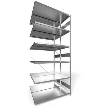 CLIP befogható polc, kétoldalas, mag.: 3000 mm, 2 x 6 polc 1300 x 600 mm, teherbírása 230 kg, horganyzott, toldalék állvány