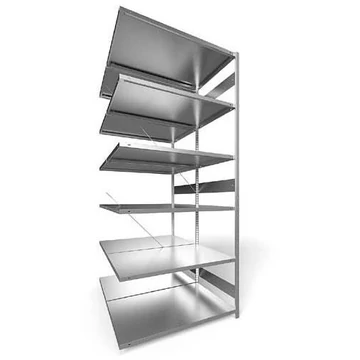 Dugaszolható állvány, kétoldalas, mag.: 3000 mm, 2 x 6 polc 1300 x 800 mm, teherbírása 230 kg, horganyzott, toldalék állvány