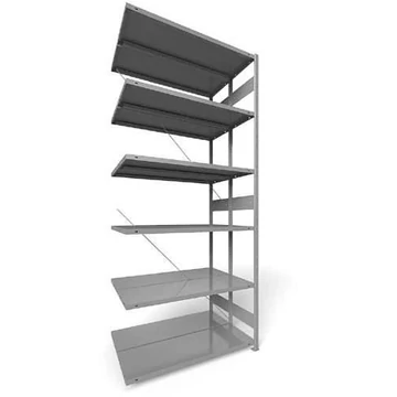 Dugaszolható állvány CLIP, kétoldalas, mag.: 3000 mm, 2 x 6 polc 1300 x 400 mm, teherbírás 230 kg, világosszürke RAL7035, toldalék állvány