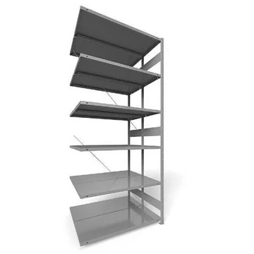 Dugaszolható állvány CLIP, kétoldalas, mag.: 3000 mm, 2 x 6 polc 1300 x 500 mm, teherbírás 230 kg, világosszürke RAL7035, toldalék állvány